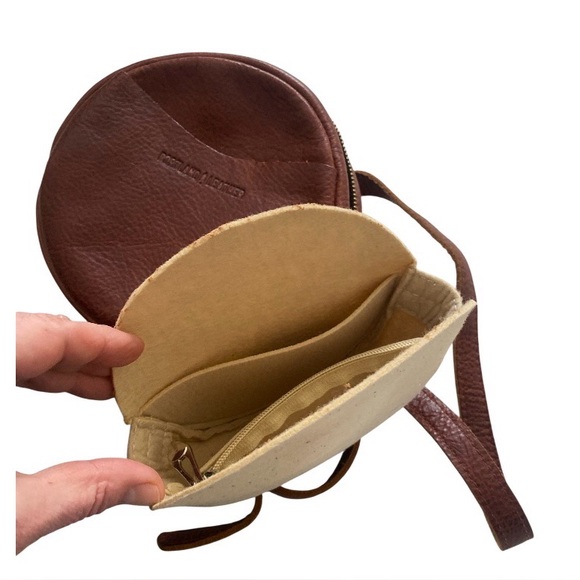 Portland Leather Nutmeg  Circle Crossbody Bag with Pebbled Leather 7” - Picture 6 of 13